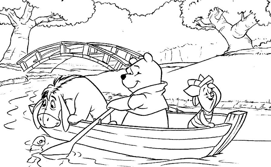 coloriage Winnie en bateau avec ses amis